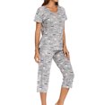 thumbnail image 4 of Defitshape Women's Cute Cotton Pajama Set Capri Loungewear Soft Short Sleeve Pjs Pants Lounge Comfy Two Piece Patterned Print Sleepwear Light Grey Medium, 4 of 5