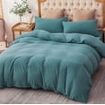 thumbnail image 5 of PURE ERA 3pc Duvet Cover Set Jersey Knit T-Shirt Cotton Super Soft 100% Cotton Bedding Set (Solid Teal Green, Queen), 5 of 5