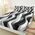 thumbnail image 3 of jejeloiu Geometric Lines Pattern Queen Sheet Sets,Waves Stripe Flat Sheet,White Black Striped Queen Fitted Sheet For Teens,Microfiber Bedroom Decor,4pcs, 3 of 7