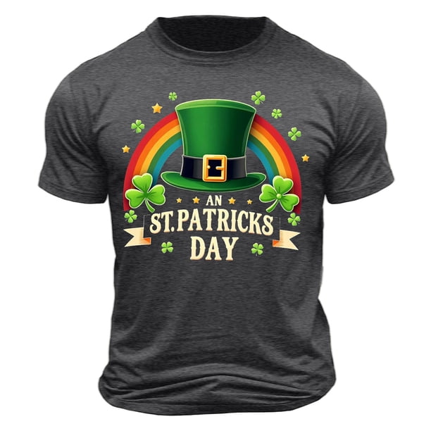 El Día de San Patricio de los Hombres de Manga Corta Impresión de la Tripulación Cuello Superior, Poliéster Ligero para la Fiesta de Verano de Primavera Y el Uso Diario