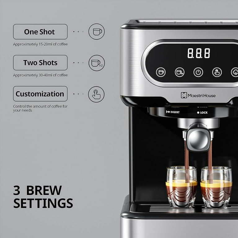 Coffee Machine, Gourmia 15-Bar Espresso Maker with Powerful Frothing Wand  with 1.2L Removable Water Reservoir