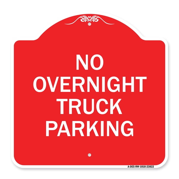 SignMission A-DES-RW-1818-23822 18 x 18 in. Designer Series Sign - No Overnight Truck Parking, Red & White