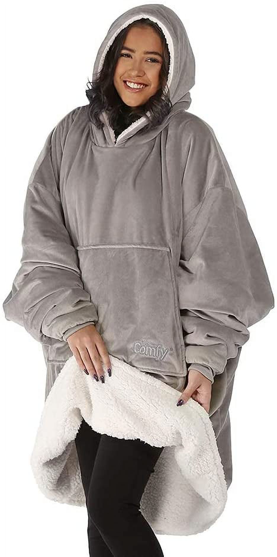 The Comfy Original Oversized Microfiber Wearable Blanket for Adults, Grey - image 4 of 5