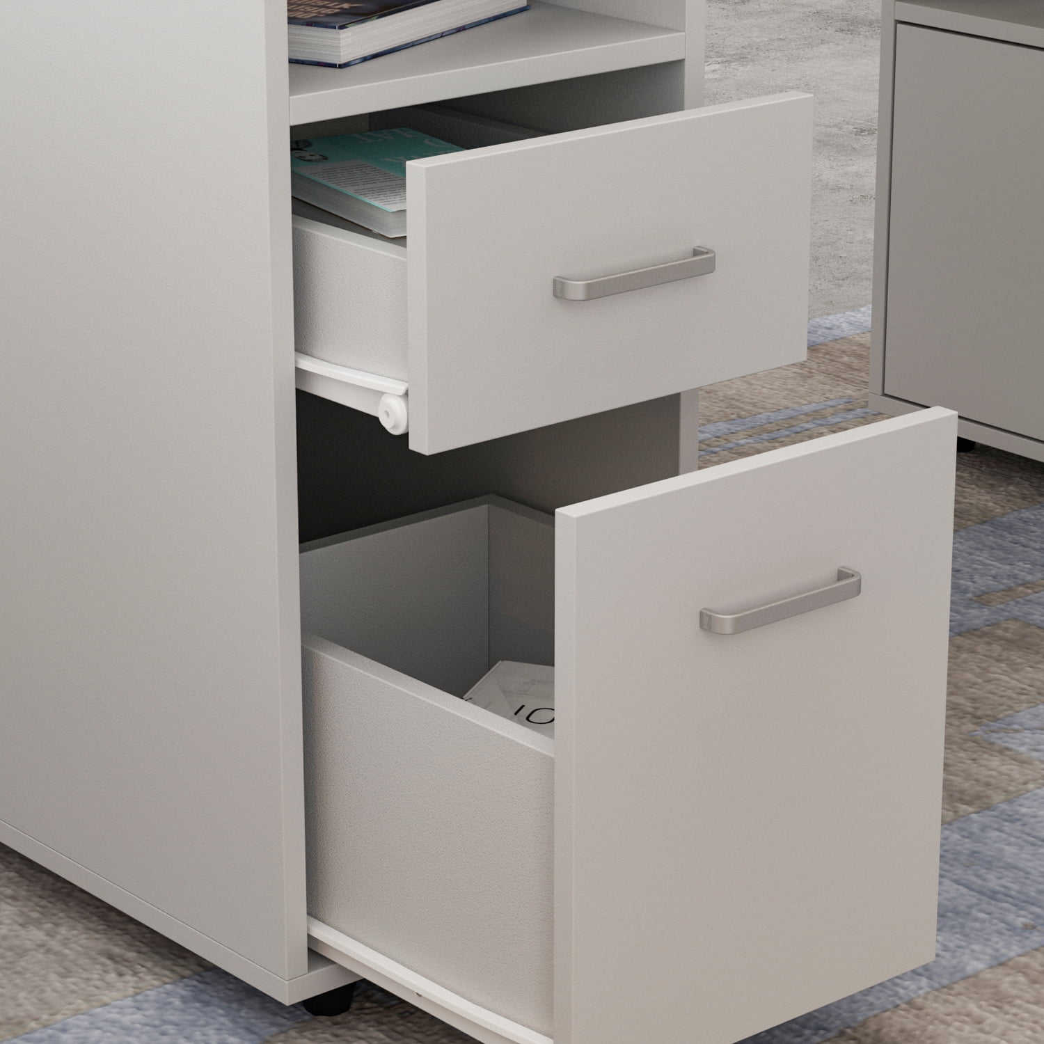 Reversible L-Shaped Desk Computer Desk with Drawers & Shelf Ample Storage - FUFUGAGA White