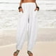 thumbnail image 1 of ICHUANYI Clearance Fashion Women Summer Casual Loose Cotton And Linen Pocket Solid Trousers Pants(White, XXL) ICHUANYI WER2023080702729, 1 of 7