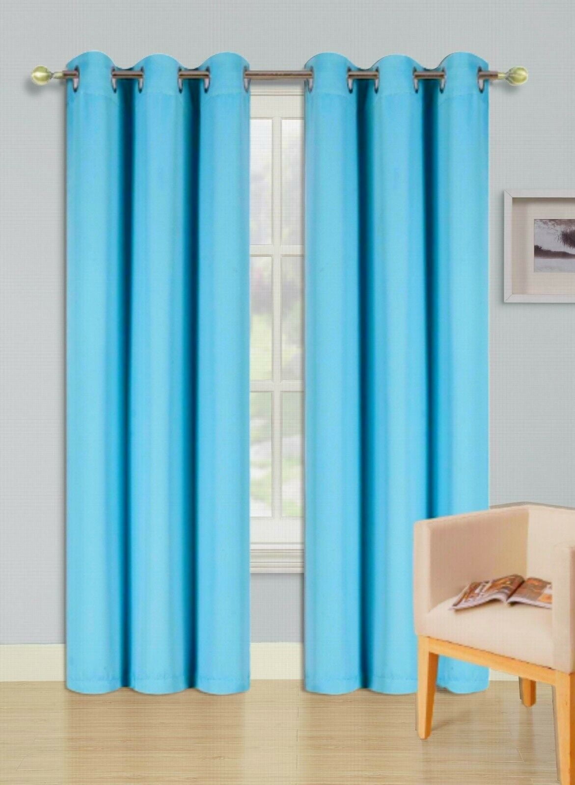 Set of 2 panels K68 turquoise color blackout unlined thermal light blocking drapes for living room window curtain top grommets noise reducing 37' wide X 63' length each panel