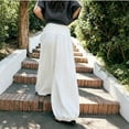 thumbnail image 3 of Yungyresw Womens Baggy Harem Pants Solid Color Wide Leg High Smocked Waist Flowy Pants For Women Summer Beach Lounge Casual Trousers White 2XL, 3 of 5