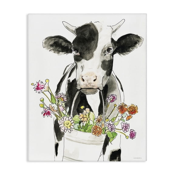 Stupell Industries Rustic Lodge Pleasant Fam Cow Country Flower Bouquet Bucket Canvas Art, 16 x 20, by Kamdon Kreations