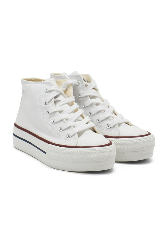 Girls Tribu Canvas High-Top Platform Trainers, White,1 M US
