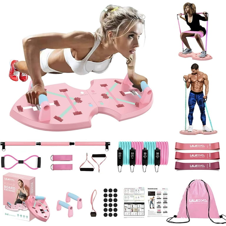 Push Up Board, Portable Home Workout Equipment for Women & Men, 30 in 1  Home Gym System with Pilates Bar, Resistance Band, Booty Bands, Pushup  Stands for Body Shaping - Pink Series 