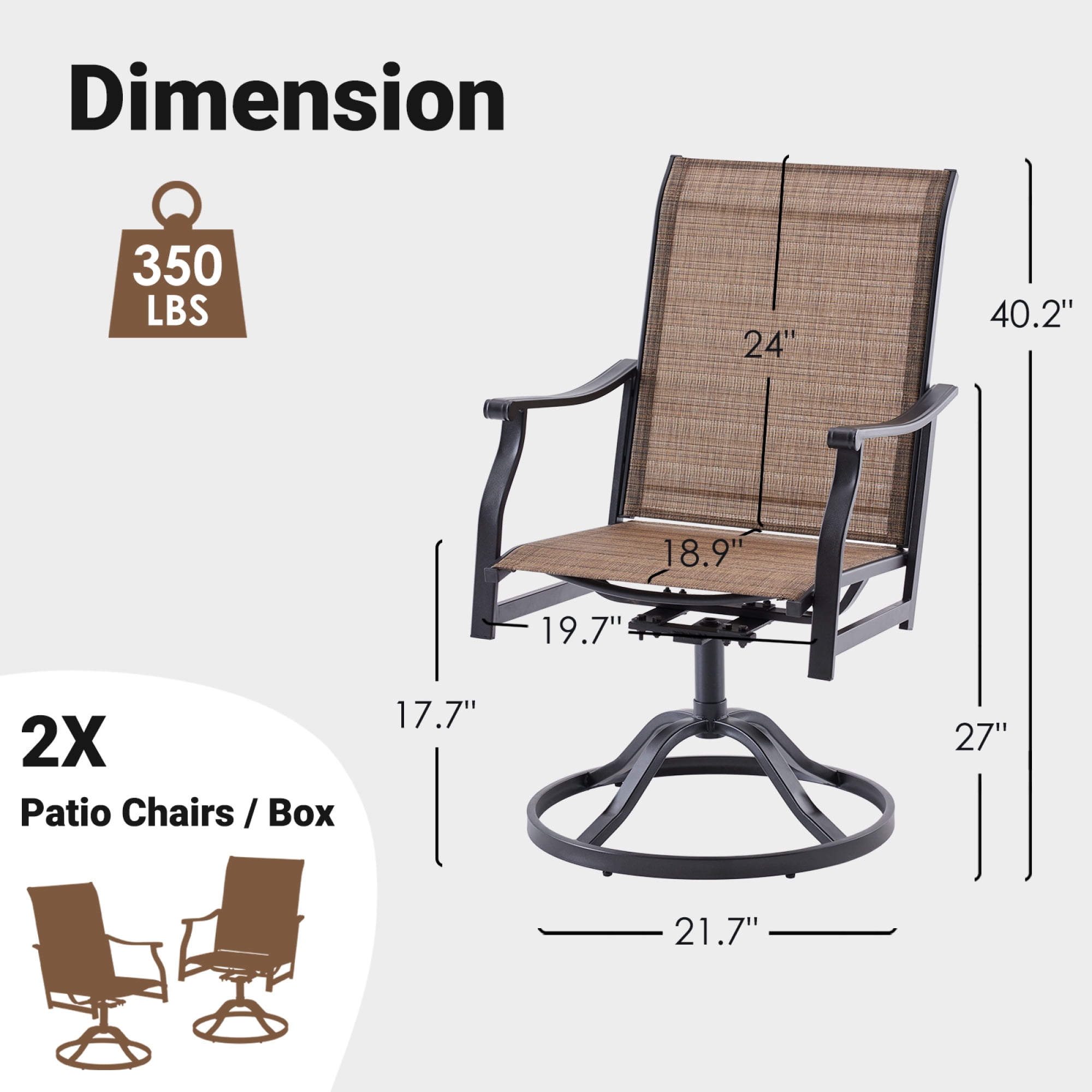 Leumius Patio Swivel Chairs Set of 2,Outdoor Dining Chairs High Back All Weather Breathable Textilene Outdoor Swivel Chairs for Patio,Backyard,Balcony,Brown