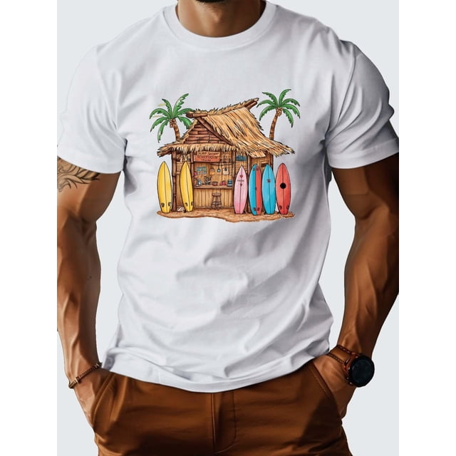 Camiseta de algodón premium Hut Surfboards G500 para hombre, de corte relajado: suave, transpirable y cómoda para un estilo informal. Ideal para surf, playa y actividades al aire libre.
