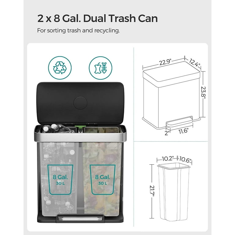 SONGMICS Drawstring Trash Bags, 8 Gallon Garbage Bags for 8-Gallon or  16-Gallon Dual Trash Cans, Trash Liners, Custom-Fit, Liner Code 30A, 2  Rolls, 90 Count, Watertight, Kitchen, White UKRB30A02