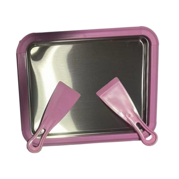 Máquina para hacer helados instantáneos, bandeja de hielo frito para el hogar, portátil Rosa