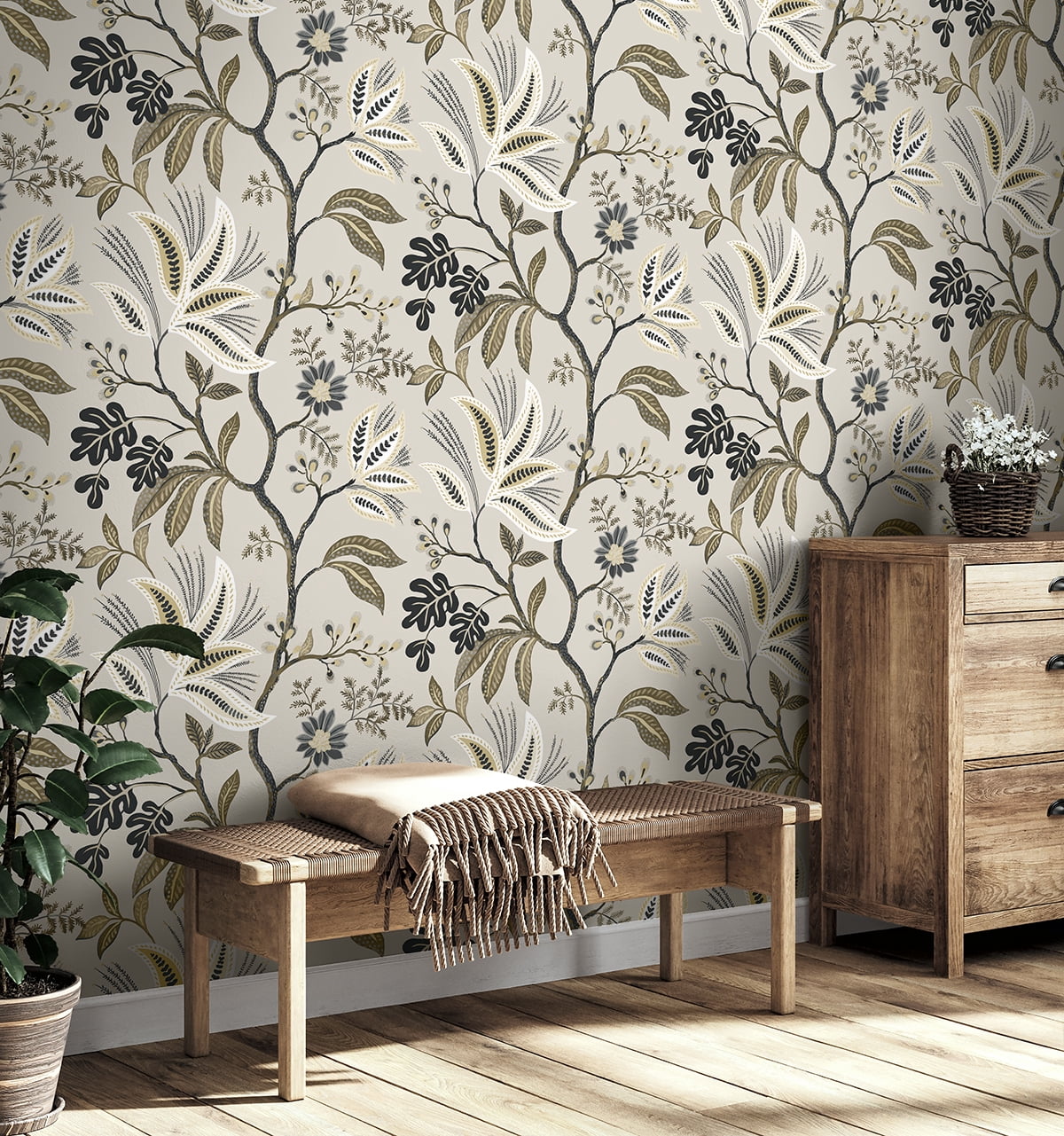 NextWall Neutral Forest Flourish Peel and Stick Wallpaper - 27 in. W x 18 ft. L Roll