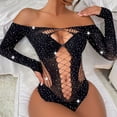 thumbnail image 2 of Ropa interior sexy de manga larga con diamantes brillantes para mujer, ropa interior de malla, bodystocking, lencería, 2 of 6
