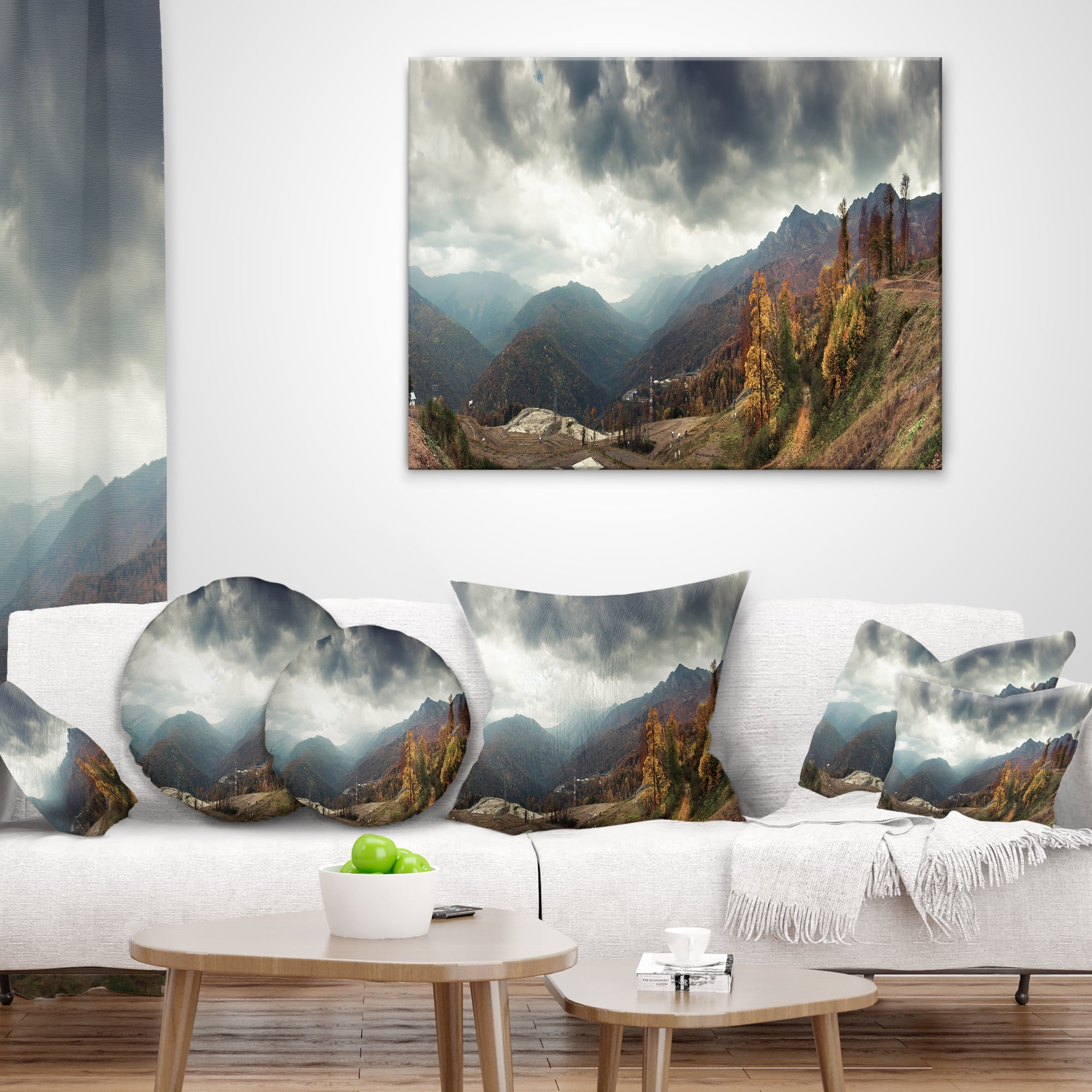 Designart Caucasus Mountains White Panorama - Landscape Printed Throw Pillow - 18x18