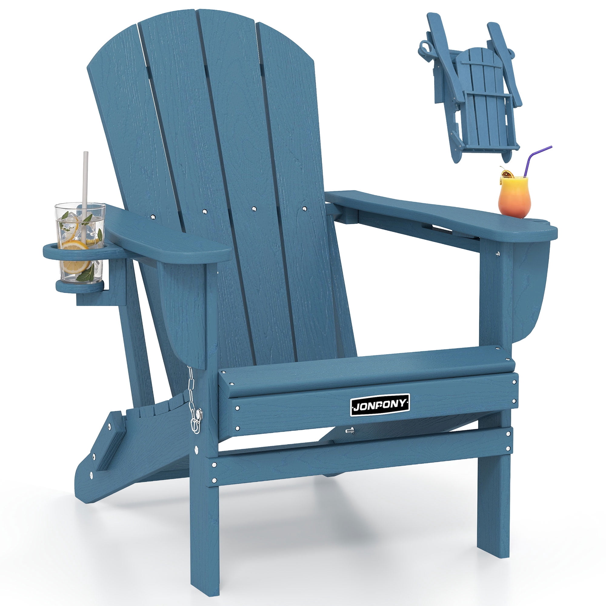 JONPONY Folding Adirondack Chair - HDPE All-Weather Outdoor Chairs, Patio Chairs Outdoor Wood Like Adirondack Chair for Backyard, Camping, Pool & Fire Pit,Blue