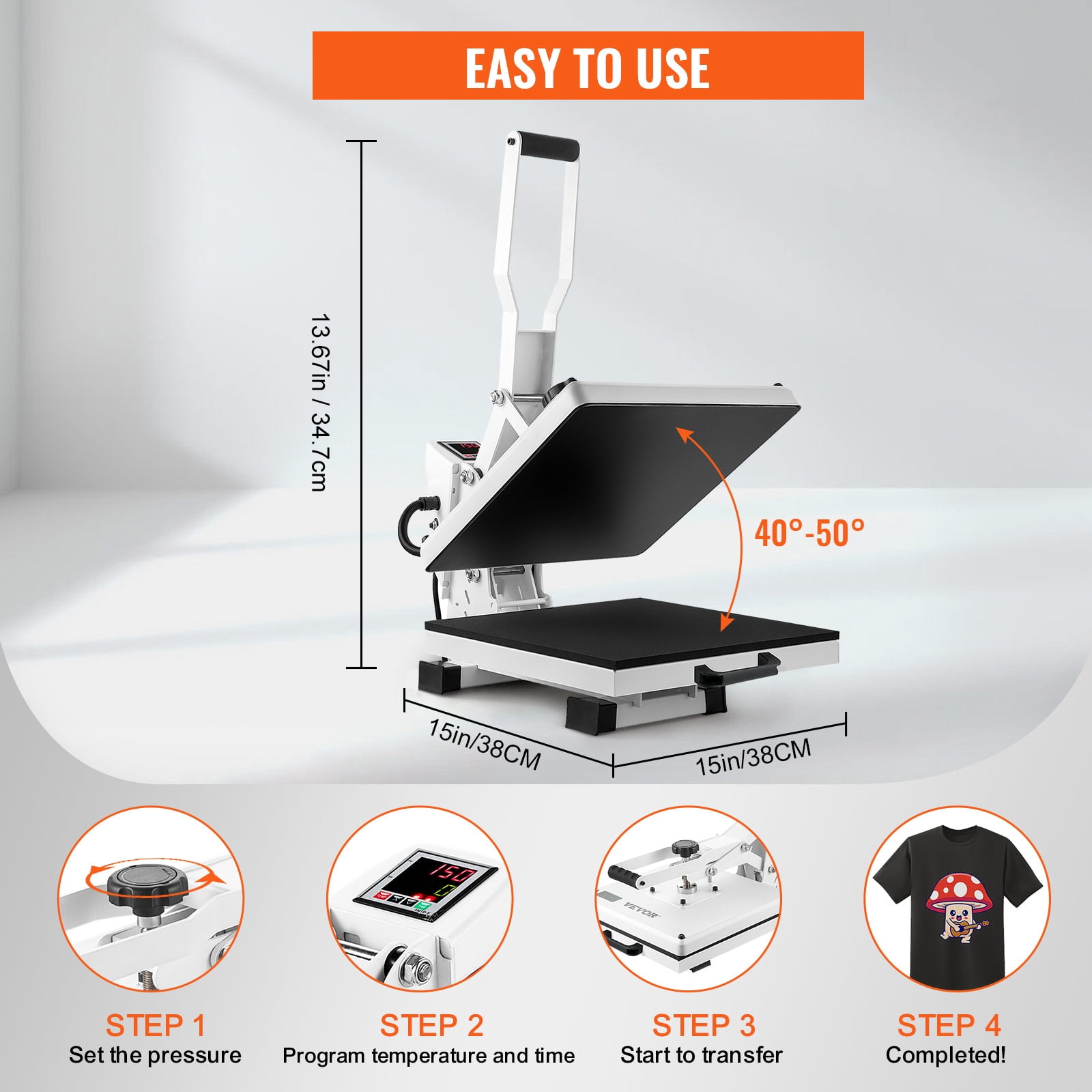 BENTISM Heat Press Machine, 15"x15" Swing Away T Shirt Pressing Machine Multifunction, High Pressure Heat Press Machine, Power Digital Industrial Sublimation Printer for Heat Transfer Viny