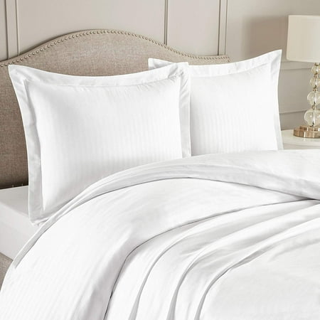 Cozy Soft Bedding Nestl Bedding Duvet Cover 3 Piece Set – Ultra Soft Double Brushed Microfiber Bedding – Damask Dobby Stripe Comforter Cover and 2 Pillow Shams - King/Cal King 90” x 104” - White ()