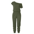 thumbnail image 2 of Baqcunre Jumpsuits For Women Women'S Sleeve Shoulder Jumpsuit Long Elastic Waist With Pockets Batwing One Women'S Jumpsuit Sweatpants Women Pants For Women Green L, 2 of 5