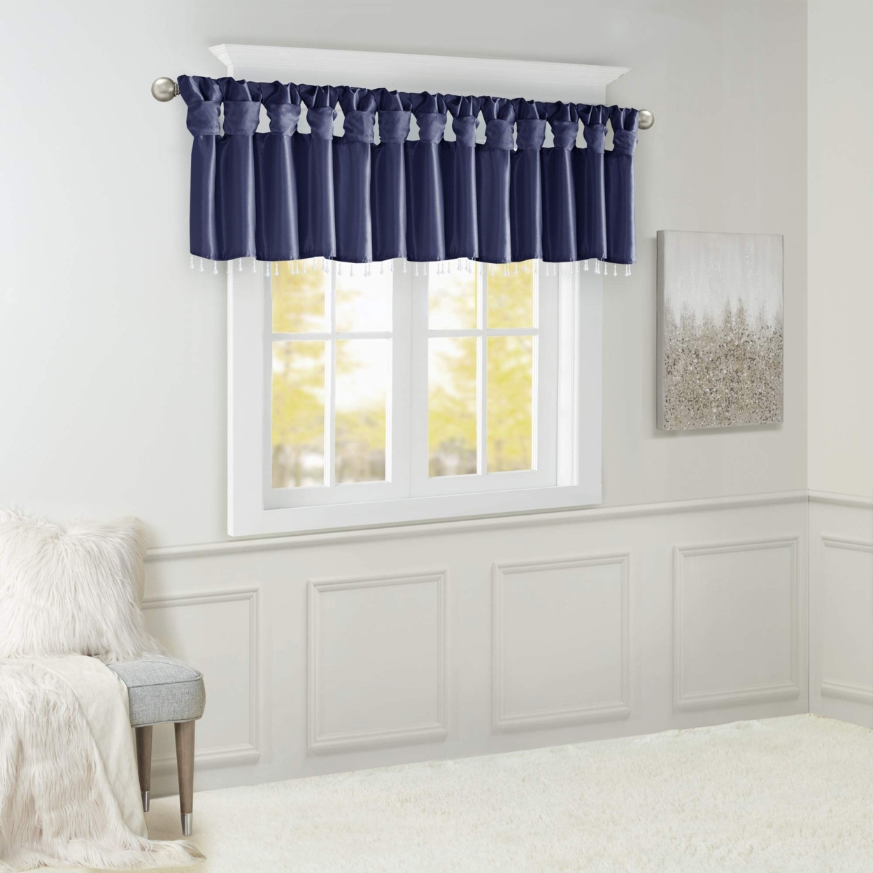 Madison Park Emilia Lightweight Faux Silk Valance With Beads in Navy ...