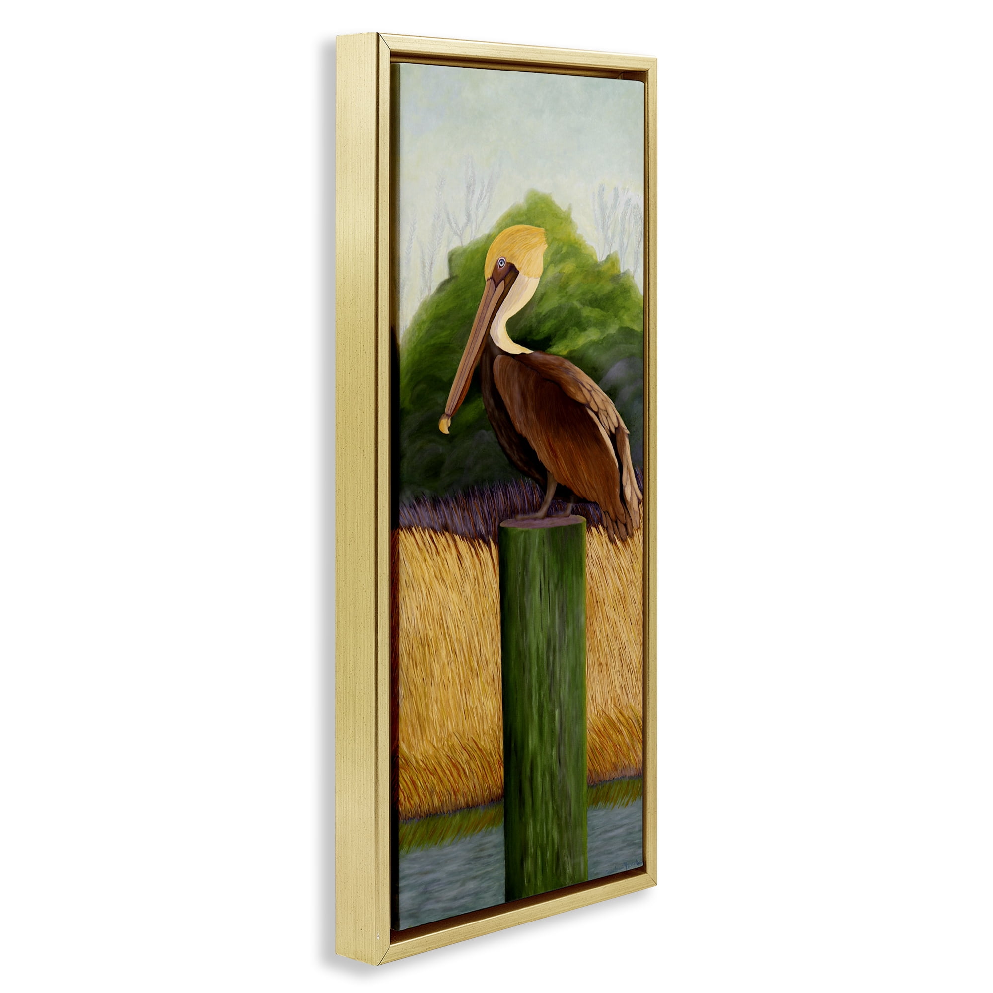 Stupell Industries Perched Blue Eyed Pelican Gold Framed Floater Canvas Wall Art, design by Barbara Fallenbaum