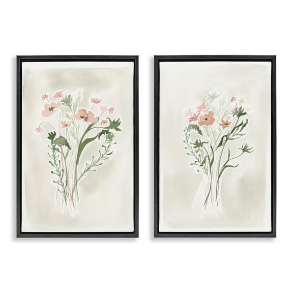 Stupell Industries Simple Watercolor Flowers Plants & Flowers Painting Black Floater Framed Canvas Art Print Wall Art, 17 x 25, Set of 2