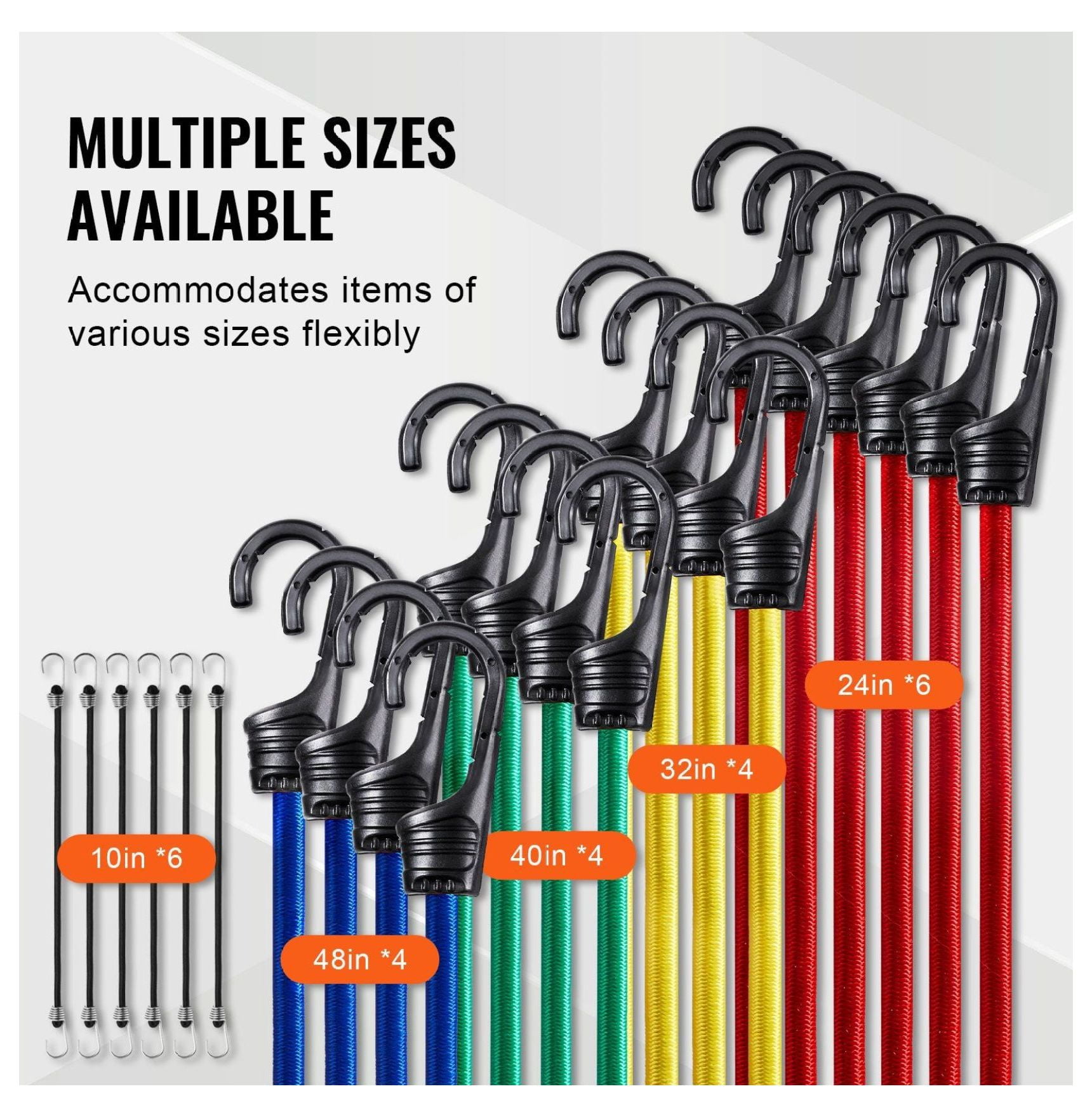 Bungee Cords 32 Pack, 8mm Heavy Duty Straps with Steel Hooks - Secure Storage & Transport - Elastic Rope for Cargo, Camping, Garage, Motorcycle - Multi Purpose Bungee Rope