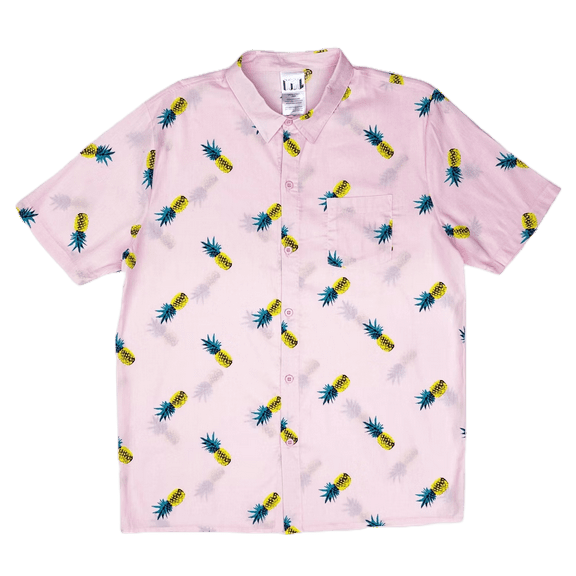 Men's IML Pineapple Print Button-Down Shirt - (Light Pink, XXLarge)