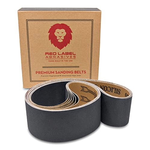 Red Label Abrasives 2 X 42 Pouces Courroies de Ponçage en Carbure de Silicone Extra Fin 600, 800, 1000 Grains, Assortiment de 6