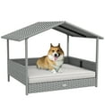 thumbnail image 2 of PawHut Wicker Dog House Elevated Raised Rattan Bed for Indoor/Outdoor with Removable Cushion Lounge, Cream, 2 of 9