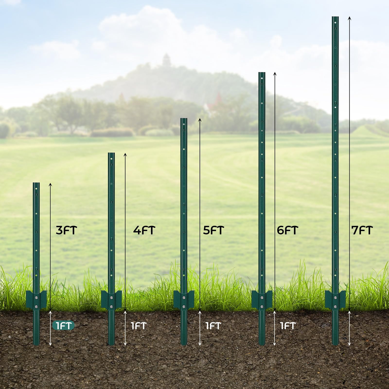 GloryStar Garden Fence Post, Heavy Duty Steel Fence Stakes, 3/4/5/6/7Ft ...