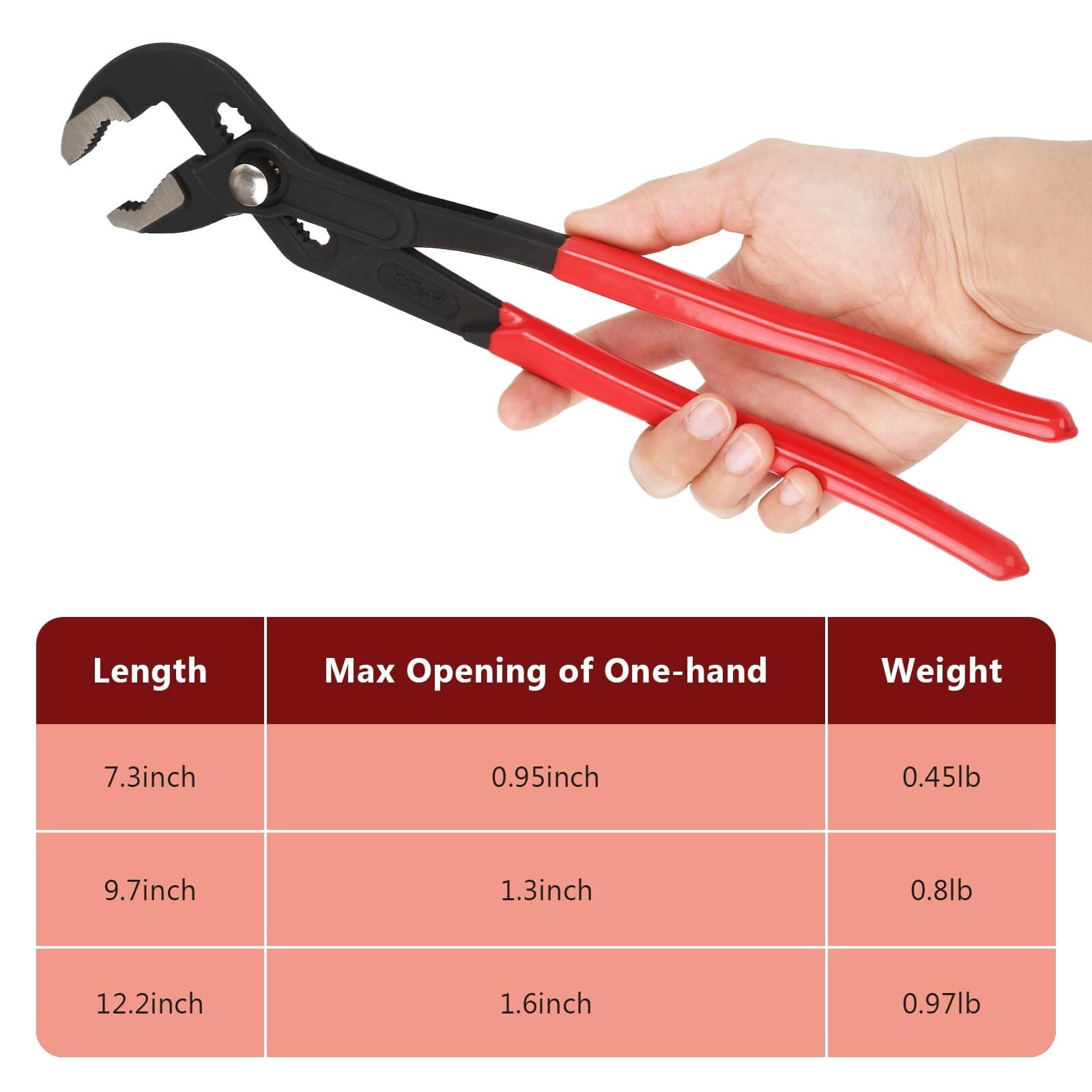 3-Piece Quick Adjust Groove Joint Pliers Set - 7in, 10in & 12in Water Pump Pliers with Red Grips - Fast Adjustable V-Jaw Tongue and Groove Pliers for Plumbing, DIY, and General Use