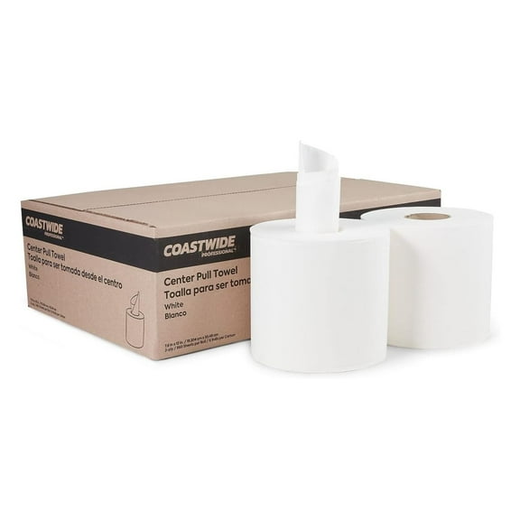 COASTWIDE 2-Ply Paper Towels, Center-Pull, 1-Sheet Dispensing, Recycled, 660-Sheets Per Roll, 6-Pack, White