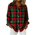 thumbnail image 2 of Womens Long Sleeve Button Shirt, Christmas Plaid Casual Flannel Shirt Lapel Blouse Tops XL, 2 of 6