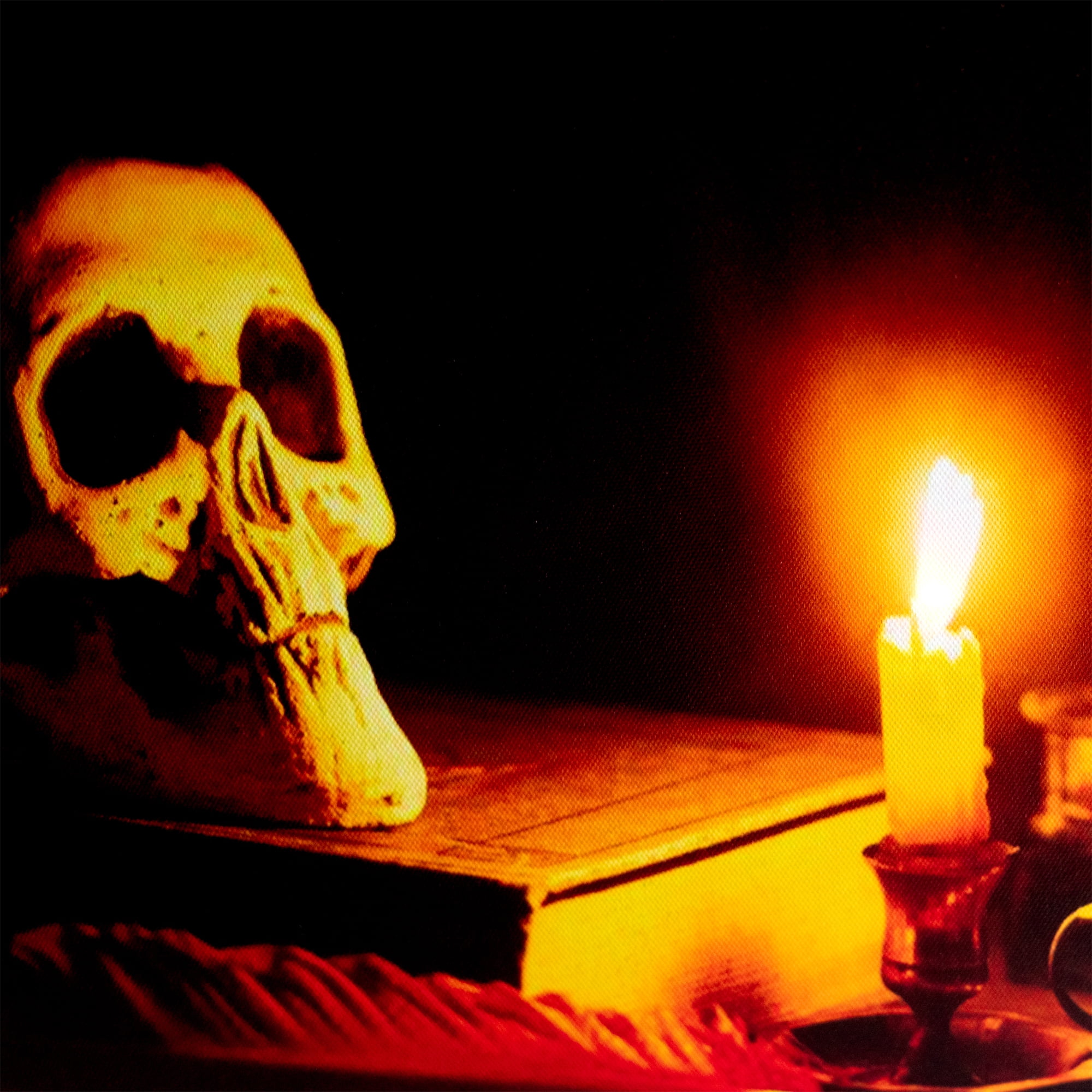 LED Lighted Antique Candle and Skull Halloween Canvas Wall Art 12" x 15.75"