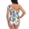 thumbnail image 5 of Picia Funny Excavator Pattern Women's One Piece Swimsuits,One Shoulder Swimwear Asymmetric ,Ruffle Monokinis Bathing Suits,High Waisted Flattering Bathing Suits-Small, 5 of 8