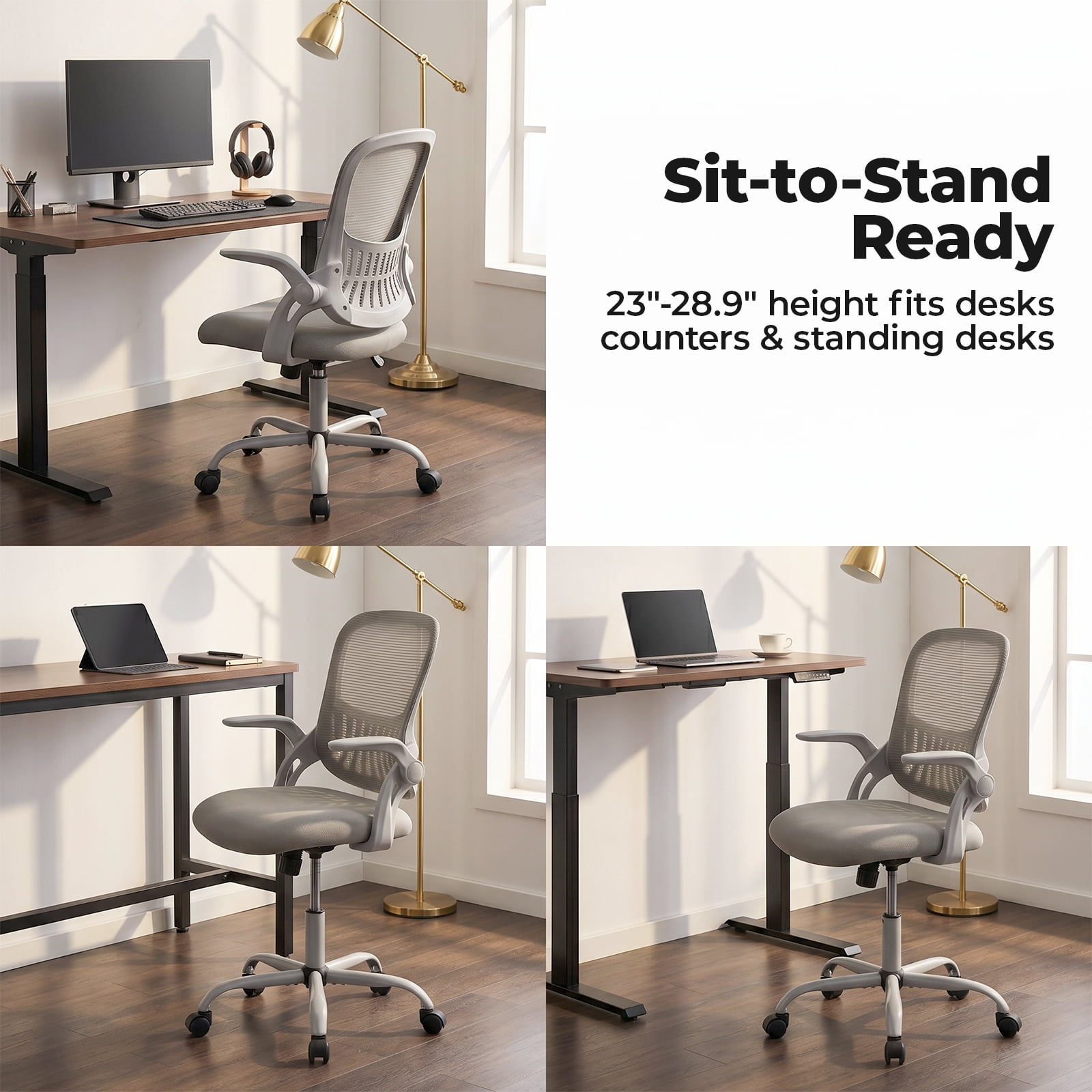 Alvantor 30" Tall Office Chair with Adjustable Footrest, Ergonomic Drafting Chair for Standing Desk, Black/Gray/Pink