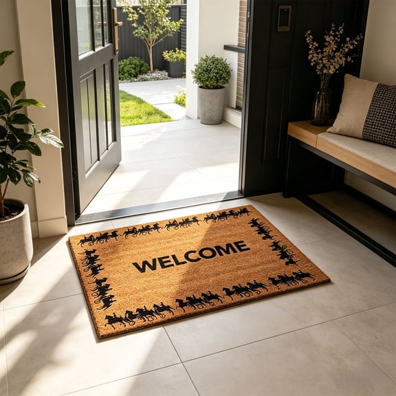 AuroraX Coir Western Horse Doormat Farmhouse Front Door Mat Non Slip Heavy Duty Indoor Outdoor Rustic Durable Welcome Doormat Brown