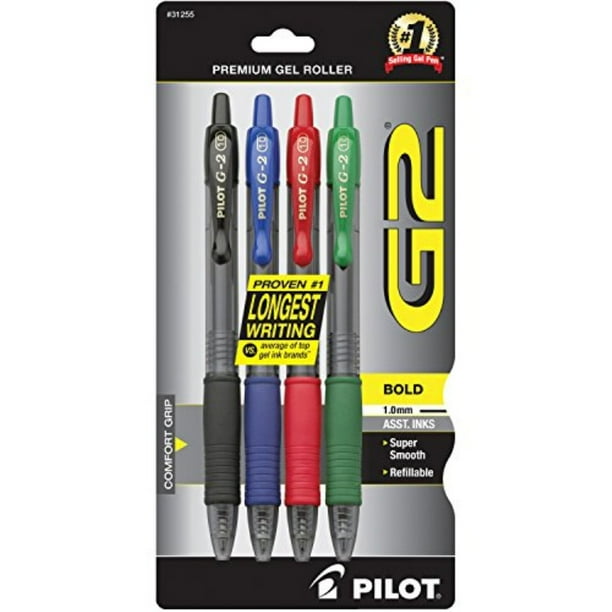 Pilot G2 Retractable Premium Gel Ink Roller Ball Pens, Bold Point, 4