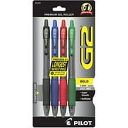 Pilot G2 Retractable Premium Gel Ink Roller Ball Pens, Bold Point, 4-Pack, Assorted Colors, Black/Blue/Red/Green (31255)
