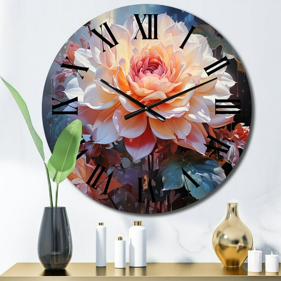 Designart "Peach Succulent love expression I" Floral Oversized Wall Clock