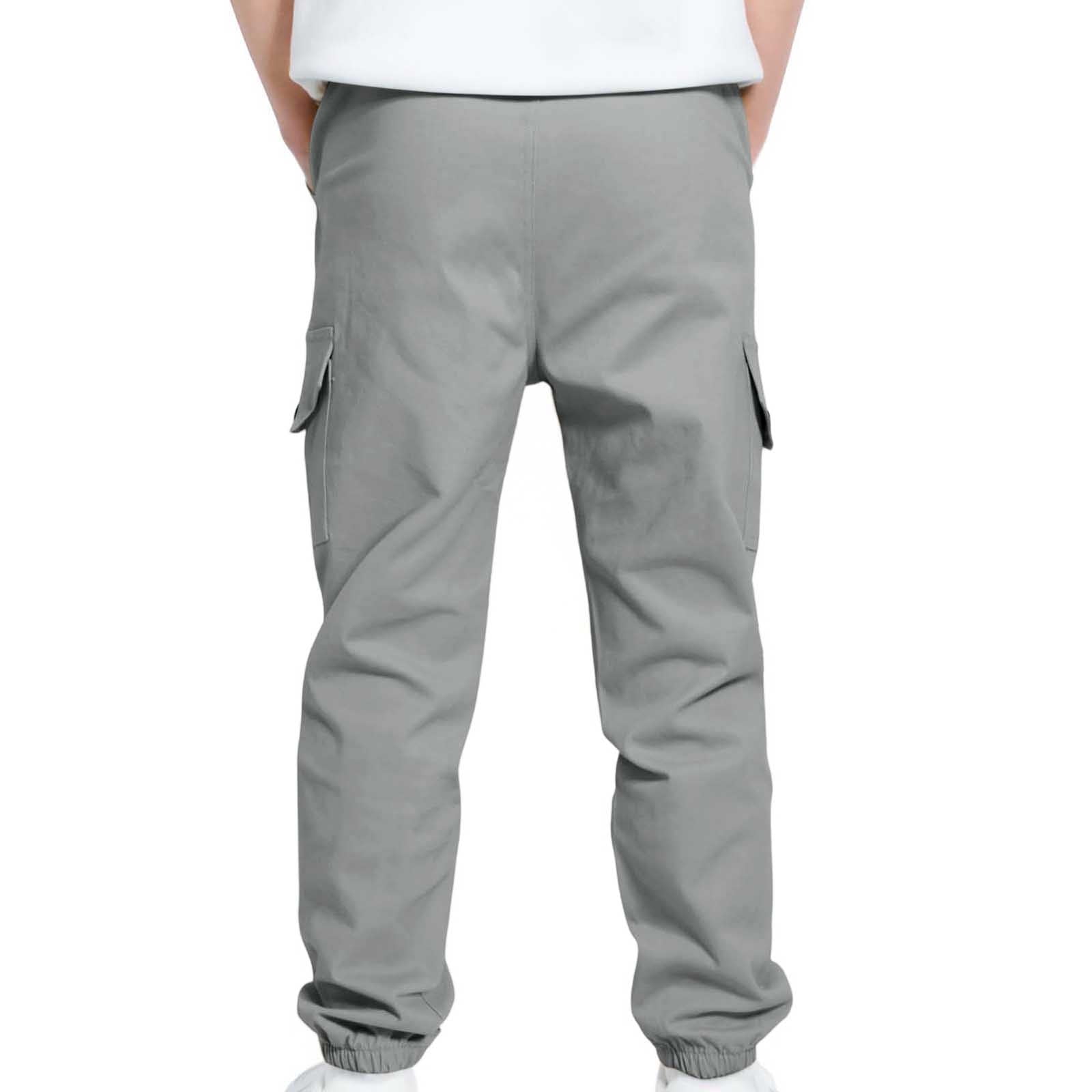 8 Years Boys And Childrens Sports Cargo Pants Stretch Elastic Waist School Kids Twill Joggers