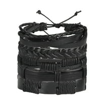 DESIGNICE 5Pack Mens Jewelry Bracelets Retro Wristband Durable Leather Rope Alloy Bracelets for Men 7.9X2.4In