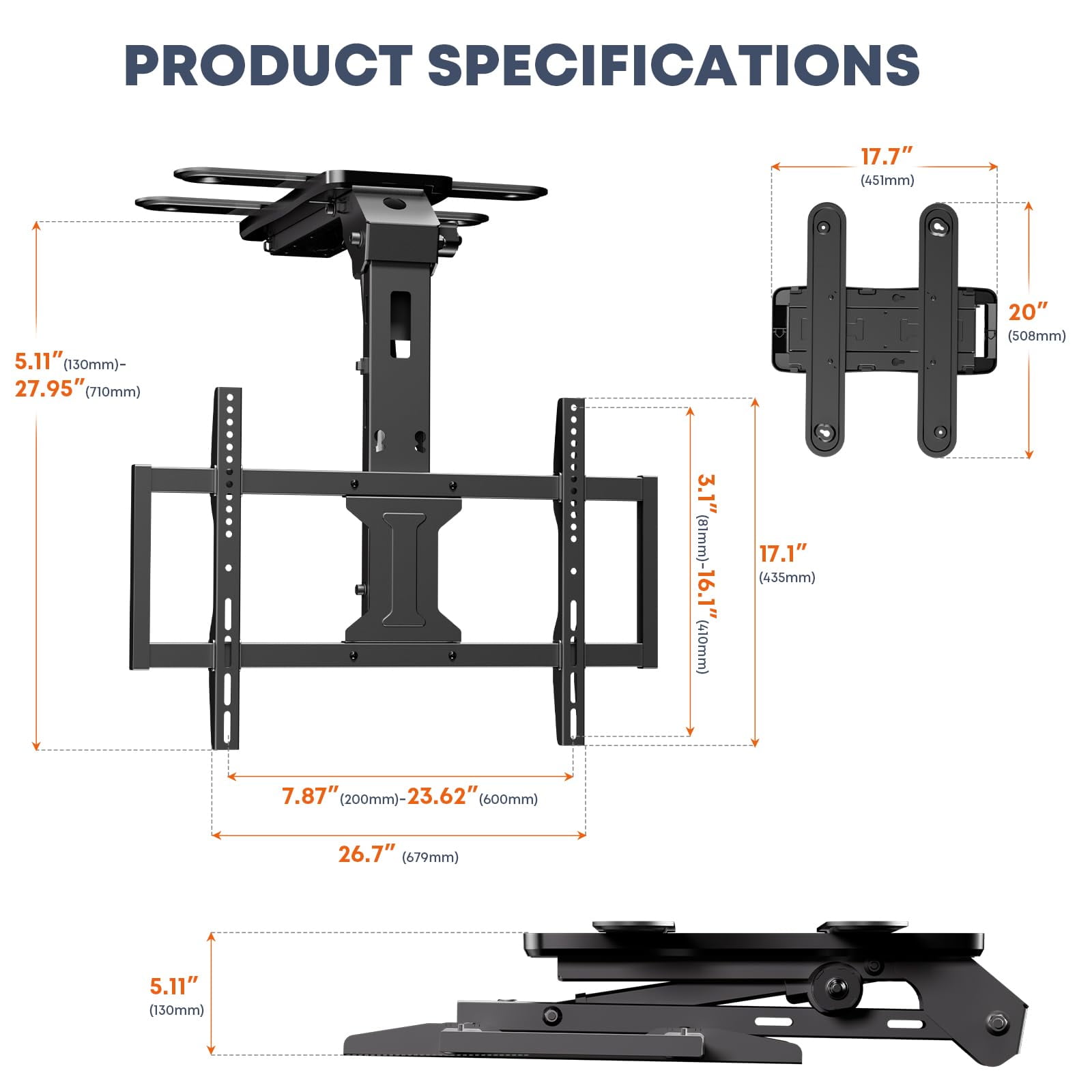 PUTORSEN Motorized Ceiling TV-Mount Flip Down - 37 to 75 Inch Electric TV-Mount Motorized Drop Down with Remote, Black