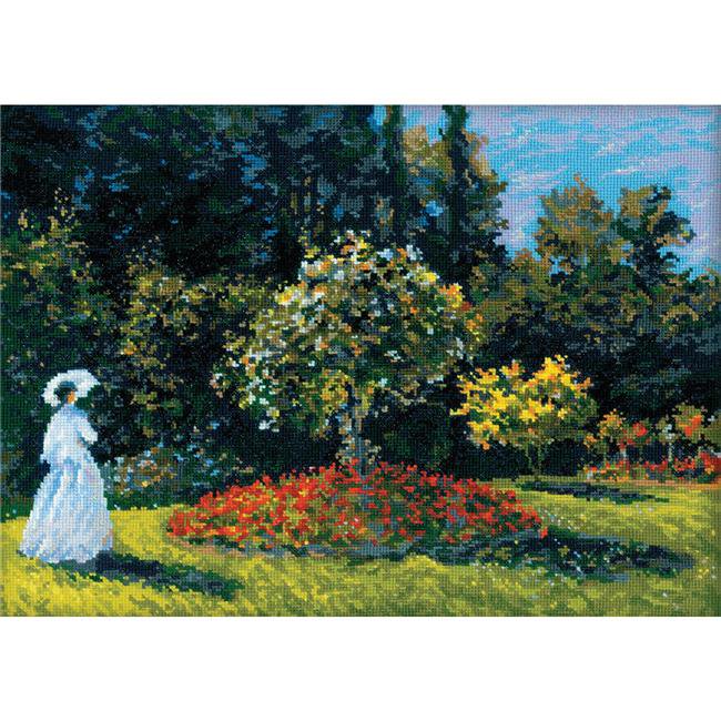 Woman in Garden After Painting Counted Cross Stitch Kit, 15.75