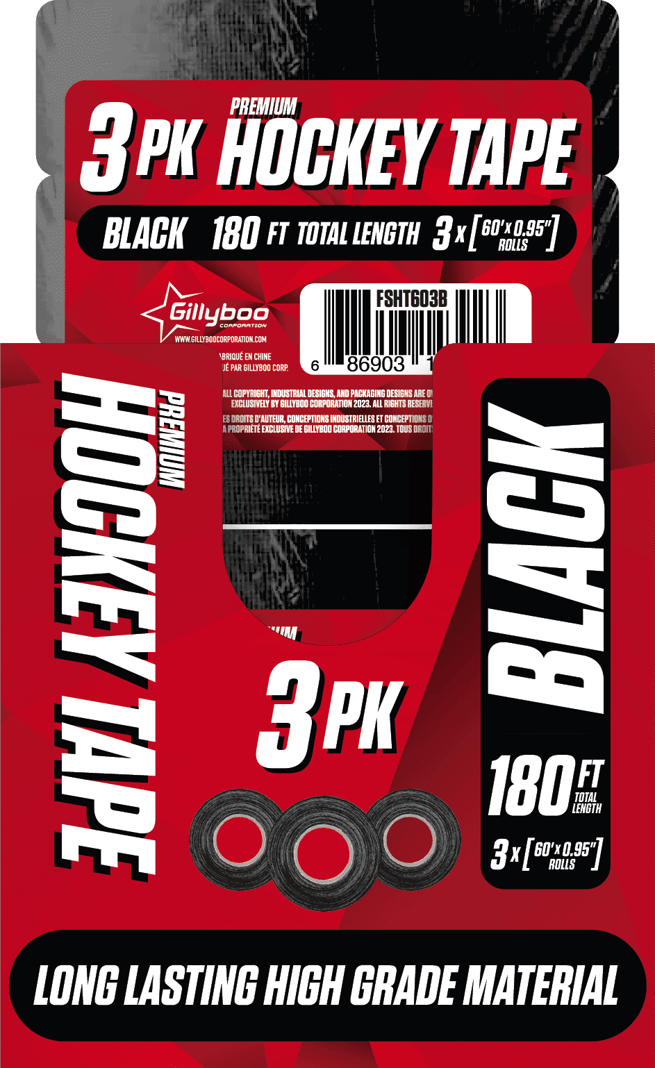 Future Stars 3-Pack Premium Hockey Tape - 3 Rolls (60ft x 0.95") - Black - All Ages Ice and Street