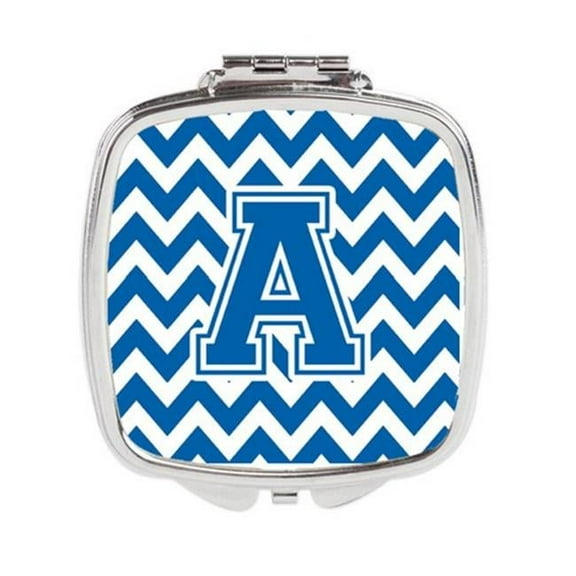 Carolines Treasures  Letter A Chevron Blue & White Compact Mirror - Blue & White - 3in. H x 0.3in. W x 2.75in. L