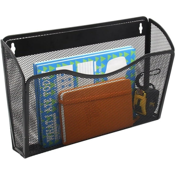 Wall Mount File Holder Mesh Single Pocket Hanging File Organizer Magazine Folder Basket ,Black